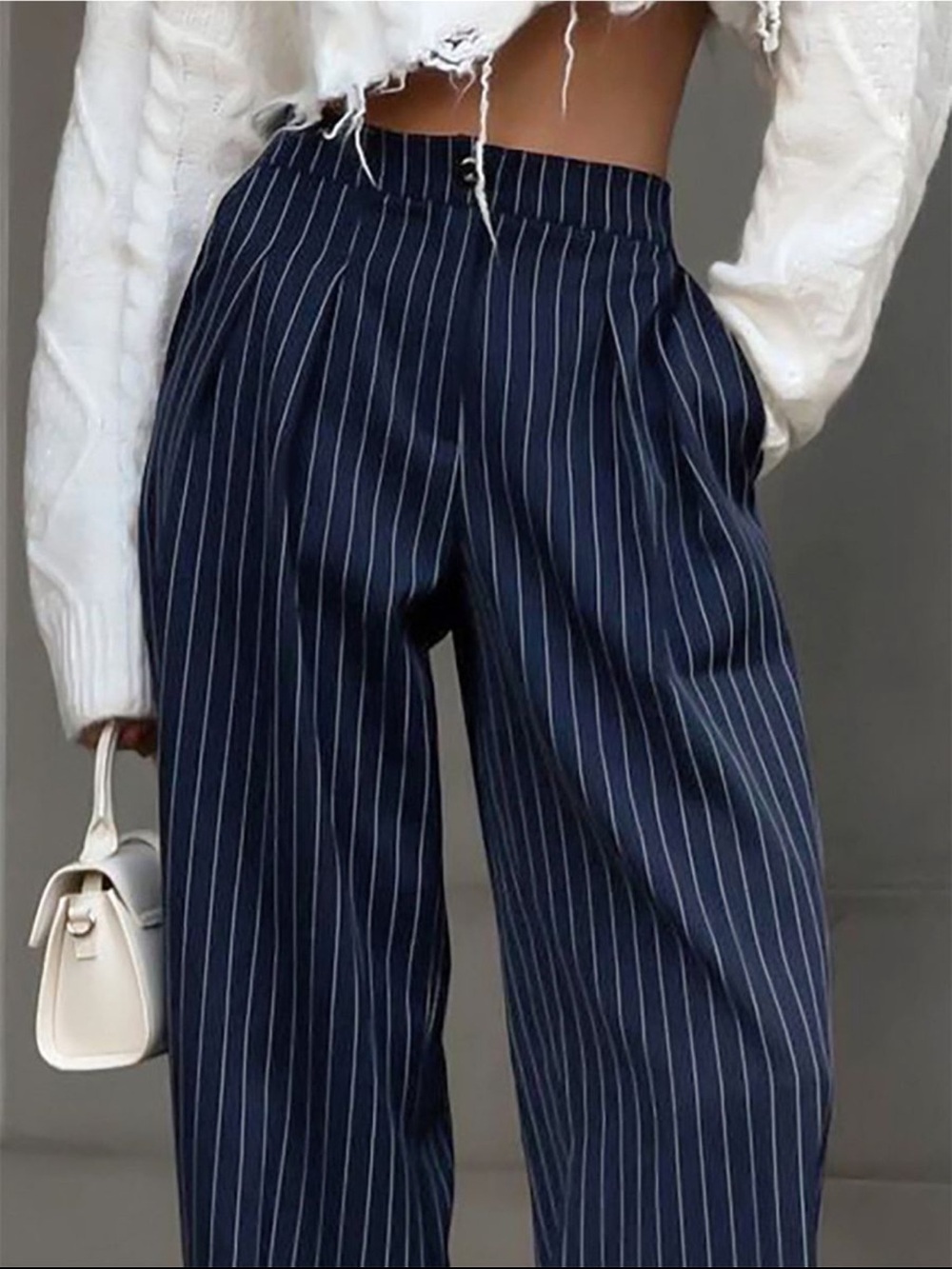 Commense Navy Pinstripe Wide Leg Pants - Picture 3 of 7